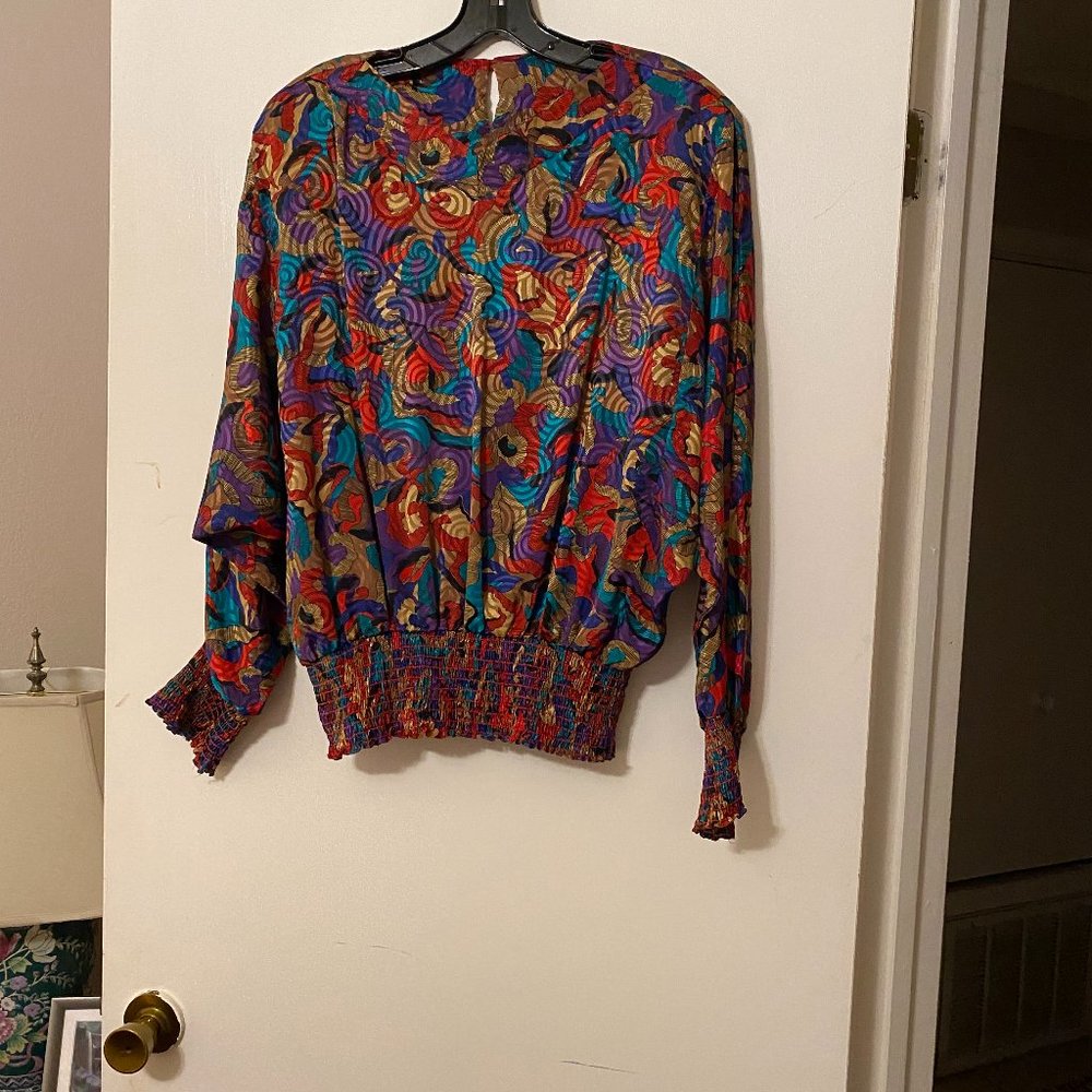 Print blouse with dolman sleeves